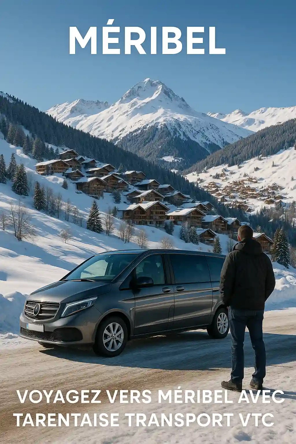 Vue panoramique de Méribel en hiver avec chalets et montagnes enneigées
